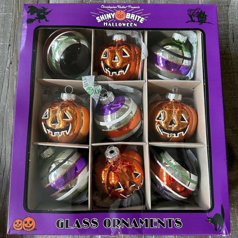 Christopher Radko Halloween Shiny Brite Vintage Pumpkin Ornaments Set